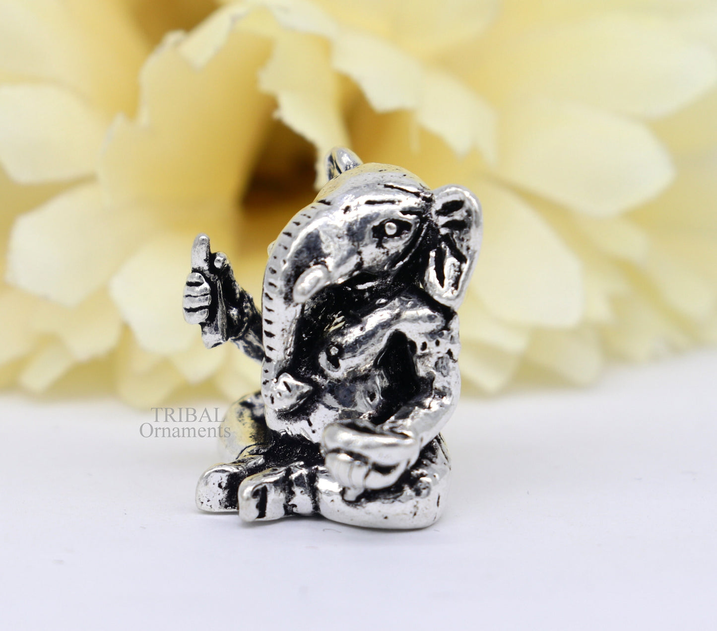 Exclusive stylish design 925 Sterling silver solid little Ganesha statue art, best puja figurine for home temple or your car, art511 - TRIBAL ORNAMENTS