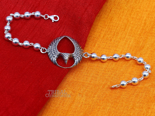 925 sterling silver handmade lord Garuda ( egal ) design Rakhi bracelet amazing Silver beaded bracelet, use as daily use jewelry rk216 - TRIBAL ORNAMENTS