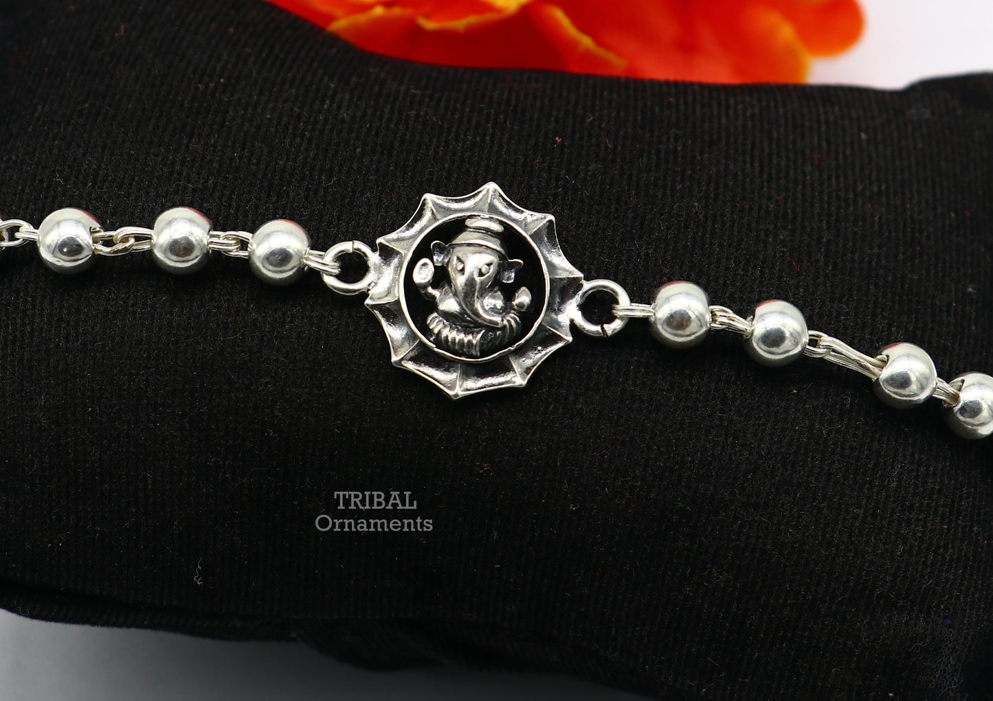 925 sterling silver handmade lord Ganesha design Rakhi bracelet amazing beaded bracelet, use as daily use jewelry rk219 - TRIBAL ORNAMENTS