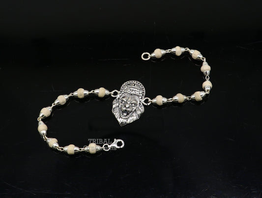 Divine holy basil rosary beaded 925 sterling silver handmade lord Narsimha Narsingha design Rakhi bracelet use as daily use jewelry rk221 - TRIBAL ORNAMENTS