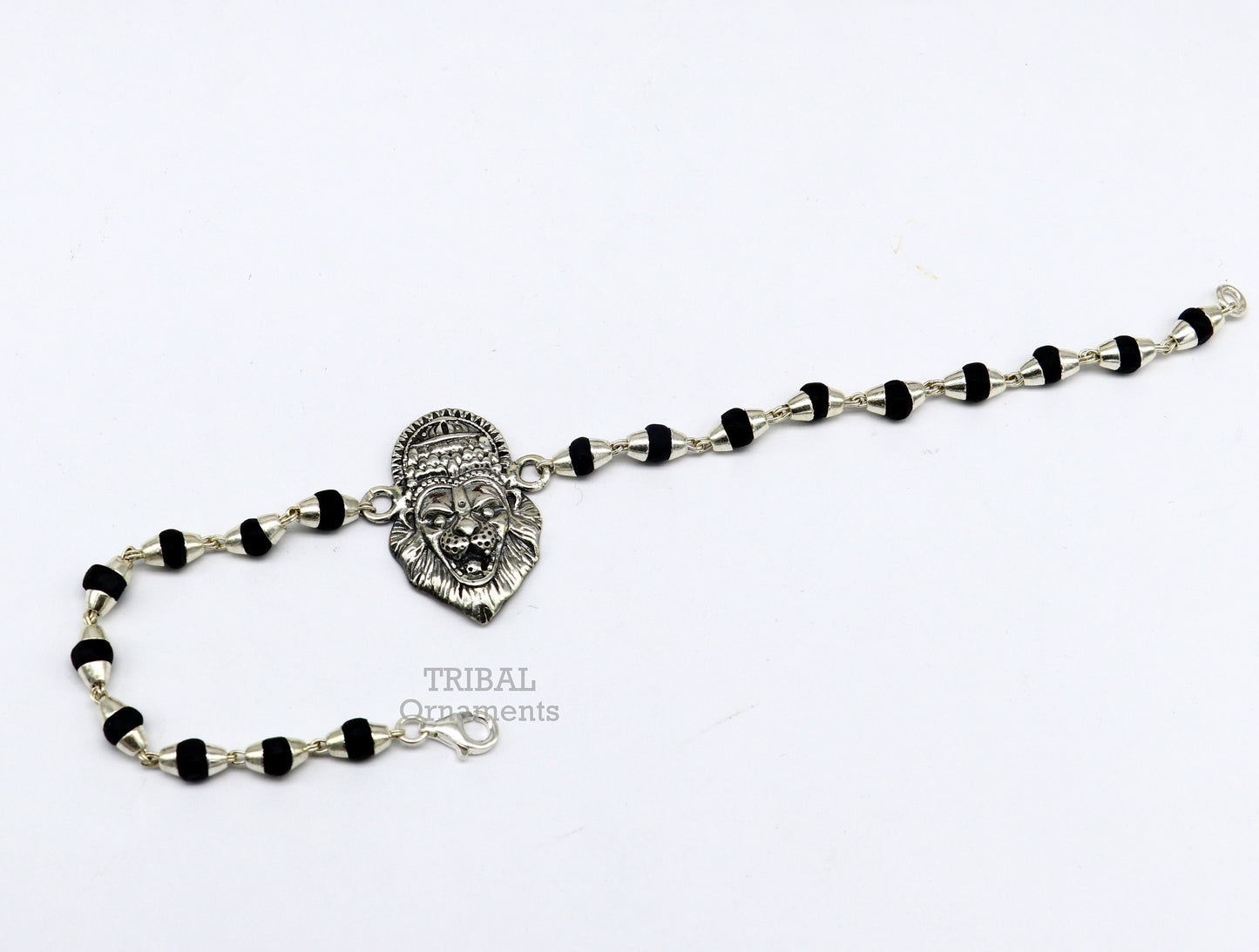 Divine holy basil rosary beaded 925 sterling silver handmade lord Narsimha Narsingha design Rakhi bracelet use as daily use jewelry rk221 - TRIBAL ORNAMENTS