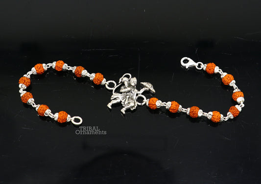 925 Sterling silver customized beaded 'flying Hanuman' Rakhi bracelet. best gift for your brother's for special personalized gifting rk231 - TRIBAL ORNAMENTS