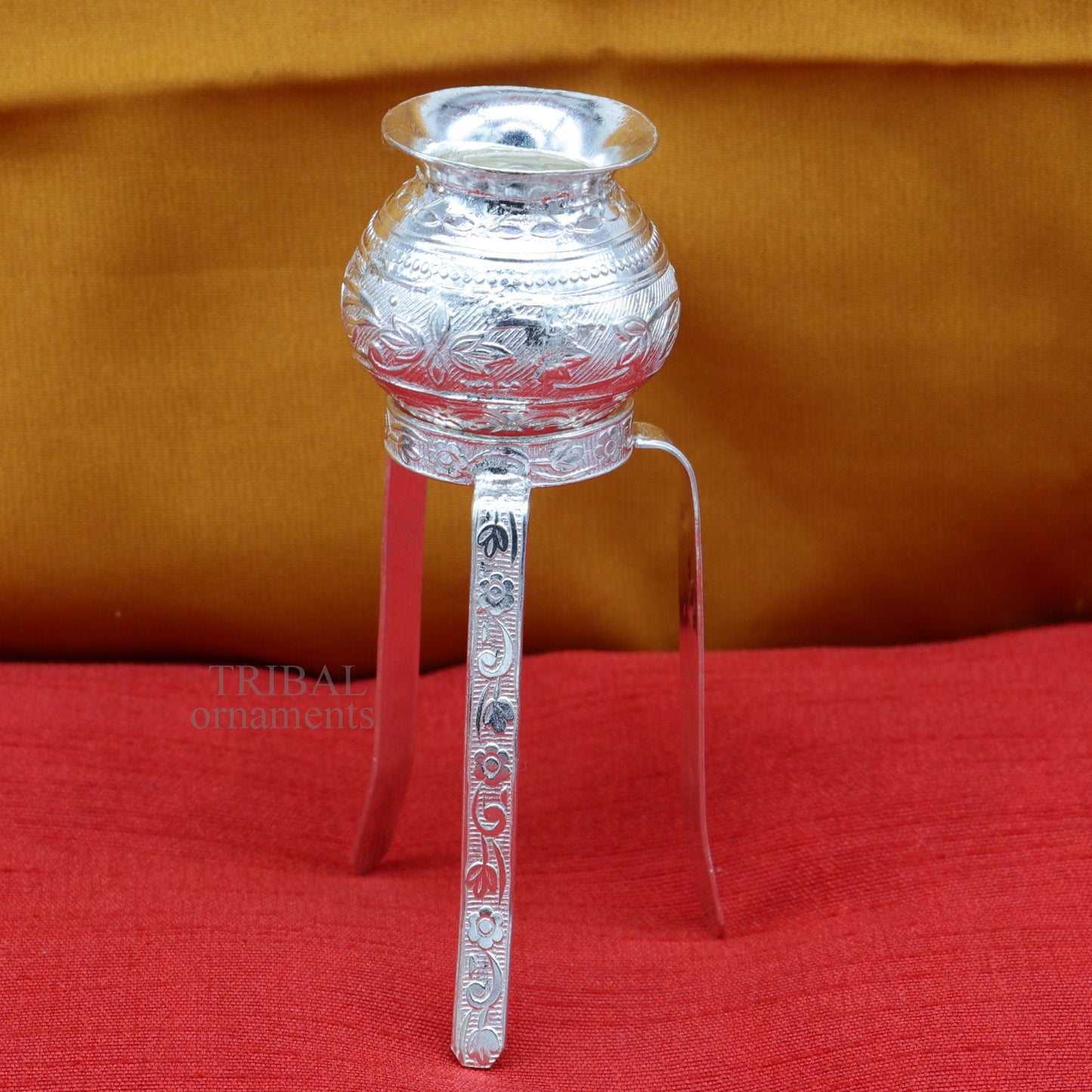 925 sterling silver handmade God shiva lingam water flow pot or puja kalas for Abhishek of lingam, best worshipping article from india su735 - TRIBAL ORNAMENTS