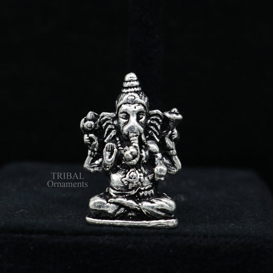 925 Sterling silver Divine lord Ganesha statue art, best puja figurine for home temple for wealth and prosperity gift art art524 - TRIBAL ORNAMENTS