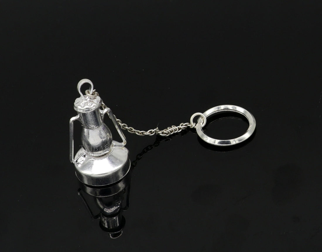 925 Sterling silver handmade vintage oil lamp(hariken) design solid key chain, royal gifting silver accessories unisex gift kch17 - TRIBAL ORNAMENTS