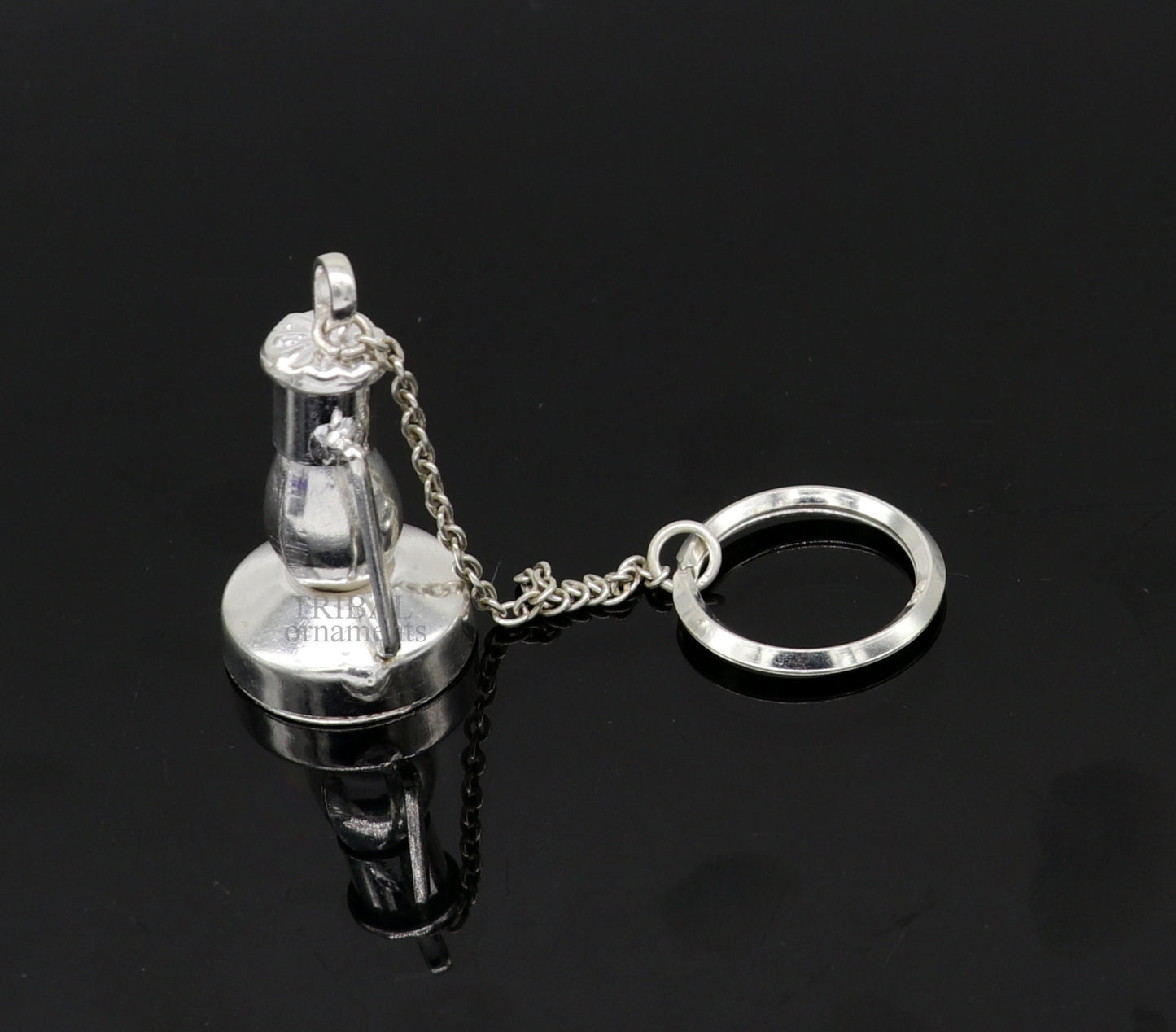 925 Sterling silver handmade vintage oil lamp(hariken) design solid key chain, royal gifting silver accessories unisex gift kch17 - TRIBAL ORNAMENTS