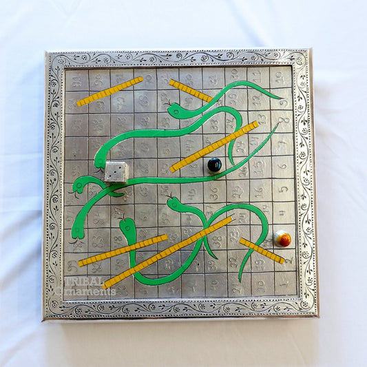 925 sterling silver handcrafted solid silver work snake and ladders game wooden base board, amazing vintage style classical games sf16 - TRIBAL ORNAMENTS