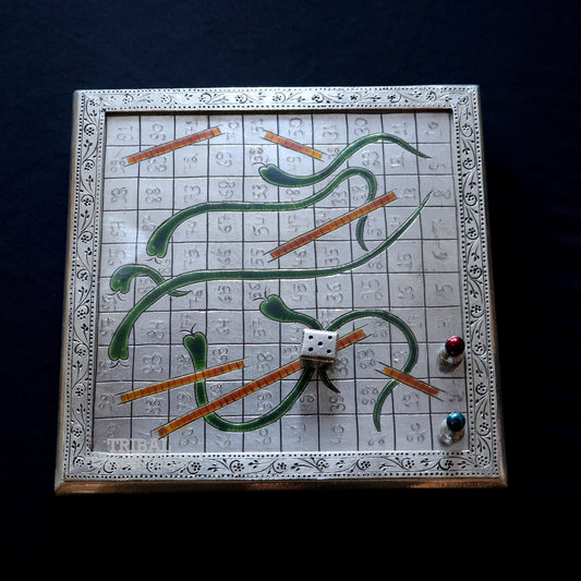 925 sterling silver handcrafted solid silver work snake and ladders game wooden base board, amazing vintage style classical games sf17 - TRIBAL ORNAMENTS