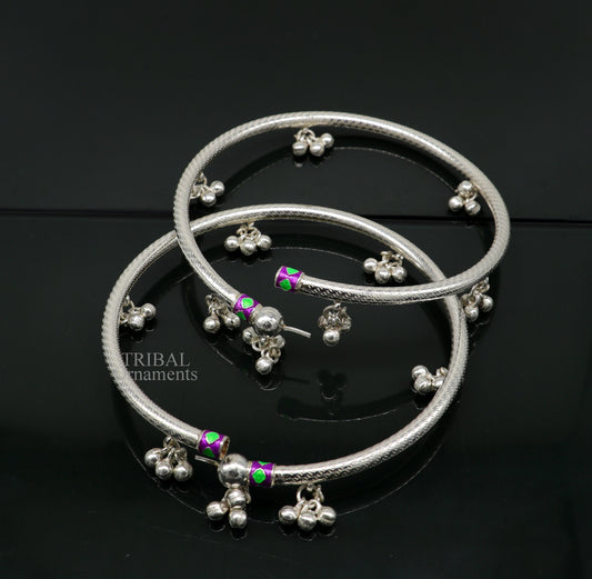 Sterling silver handmade gorgeous foot bangle bracelet kada, excellent jingling bells tribal customized anklet belly dance jewelry nsfk60 - TRIBAL ORNAMENTS