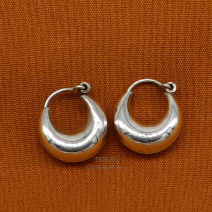 Vintage Design 925 sterling silver fabulous hoops earring, tribal kundal earring from Rajasthan India, best gifting unisex jewelry ear1246 - TRIBAL ORNAMENTS