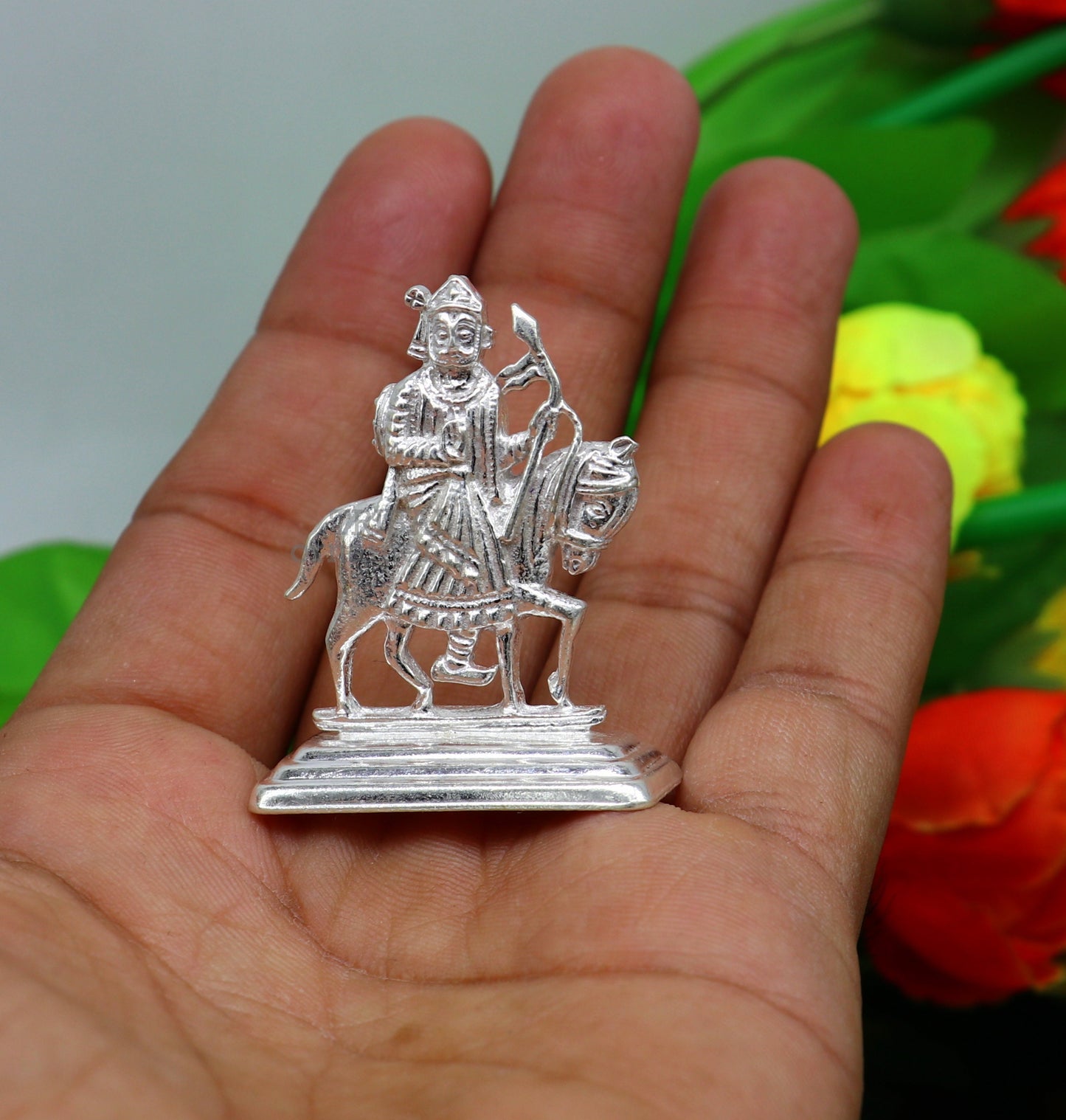 solid sterling silver handmade Tribal deity lord Ramdevji runicha best home or vehicle silver article statue su737 - TRIBAL ORNAMENTS