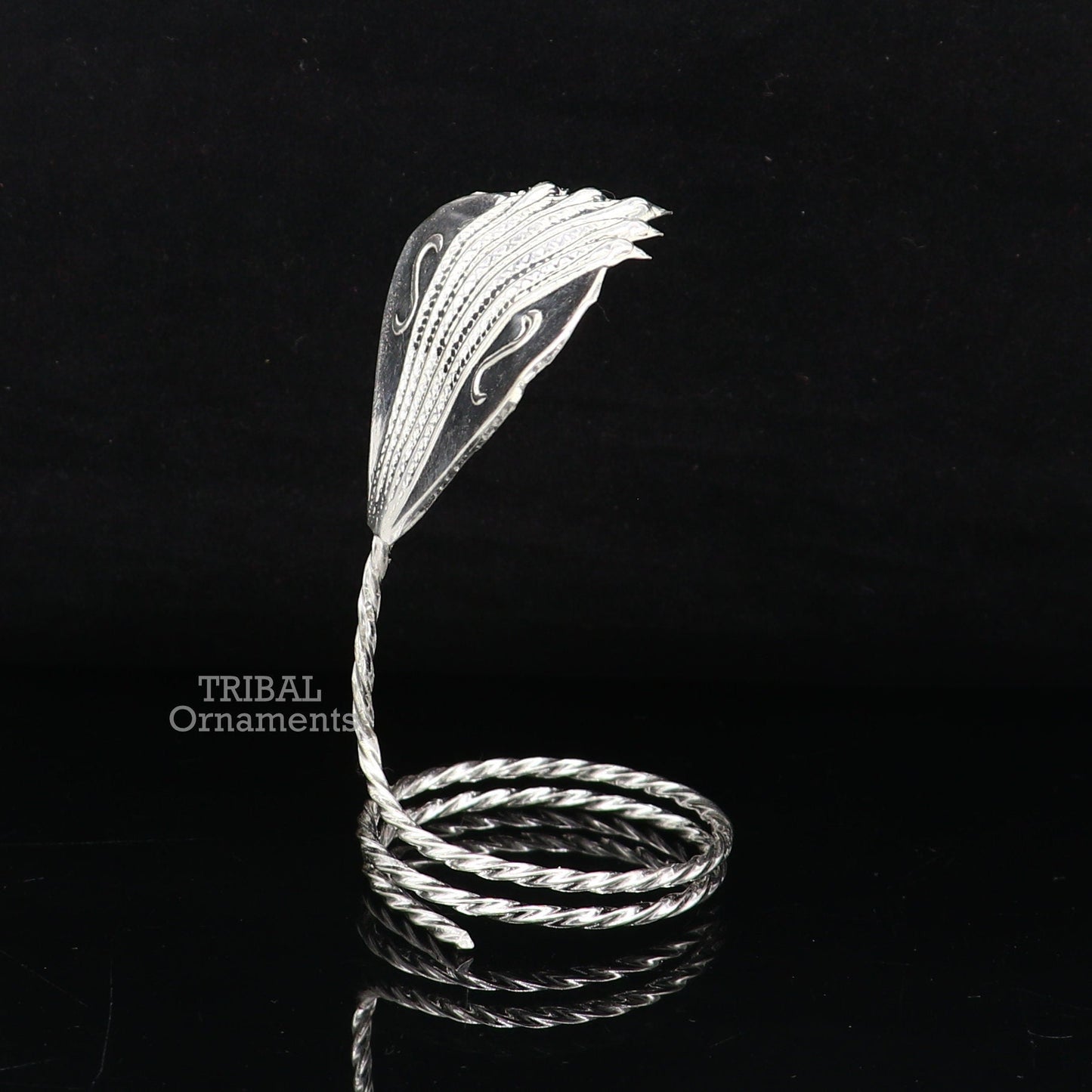 Solid silver handmade Divine Sheshnag mini panchmukhi snake or shiva snake for puja or worshipping, solid Diwali puja article su740 - TRIBAL ORNAMENTS