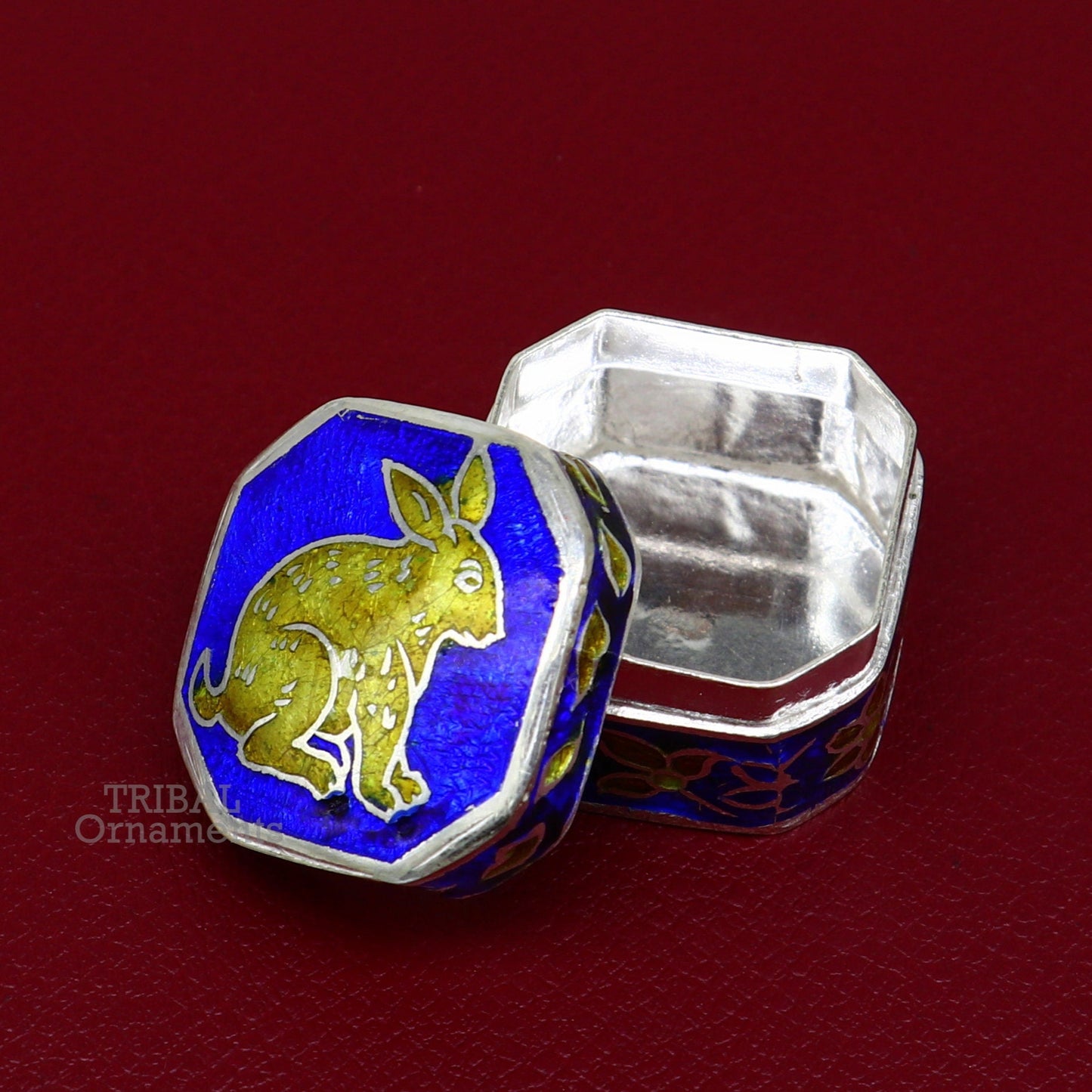 925 sterling silver trinket box, kajal box/casket box bridal polygon shape sindur box collection, container box, eyeliner box gifting stb367 - TRIBAL ORNAMENTS