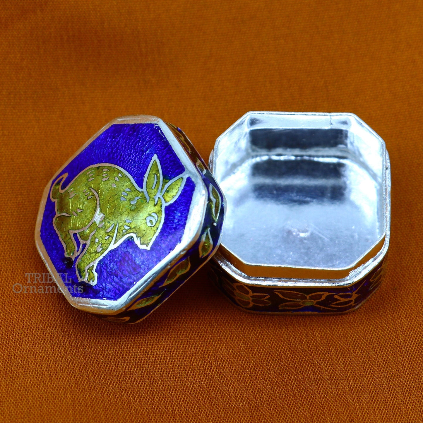 925 sterling silver trinket box, kajal box/casket box bridal polygon shape sindur box collection, container box, eyeliner box gifting stb367 - TRIBAL ORNAMENTS