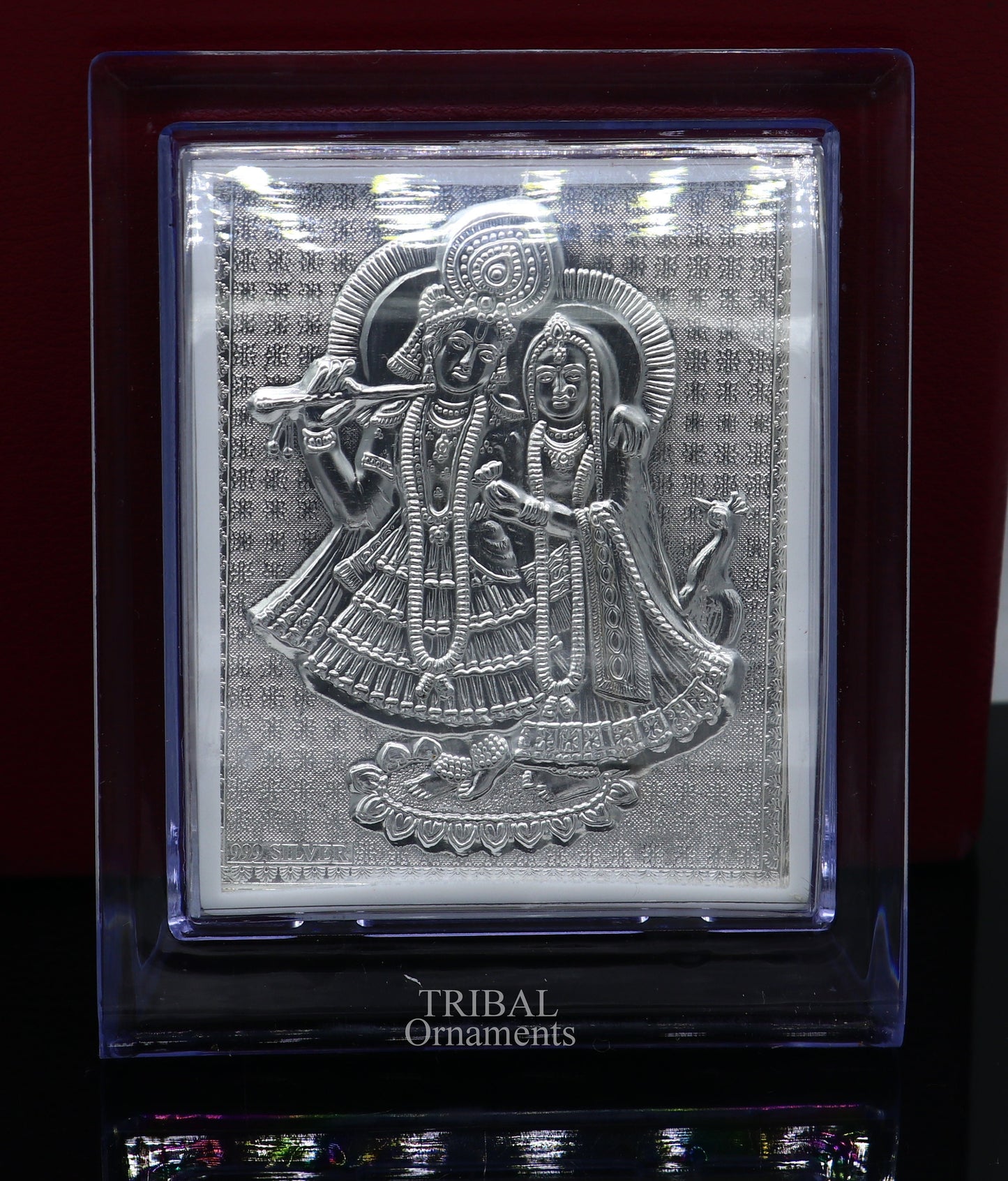 999 fine silver Lord Krishna and Radha frame, best light weight gifting puja article from india su747 - TRIBAL ORNAMENTS