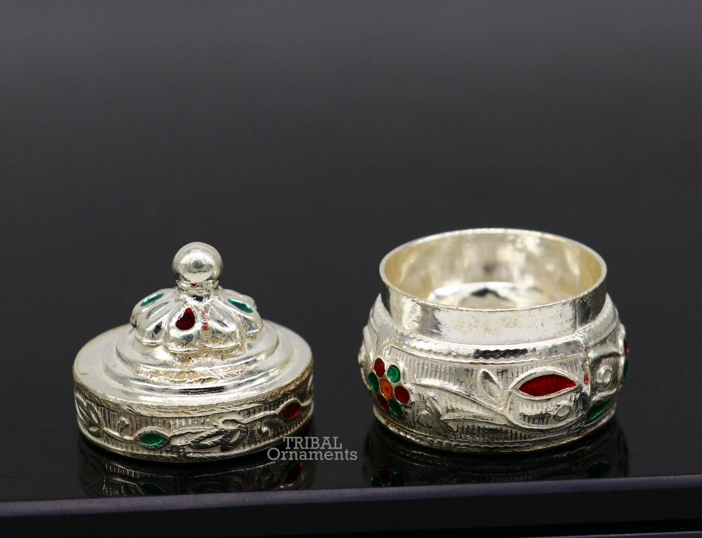 925 sterling silver trinket box, kajal box/casket box bridal enamel jewelry box collection, container box, eyeliner box gifting art stb369 - TRIBAL ORNAMENTS