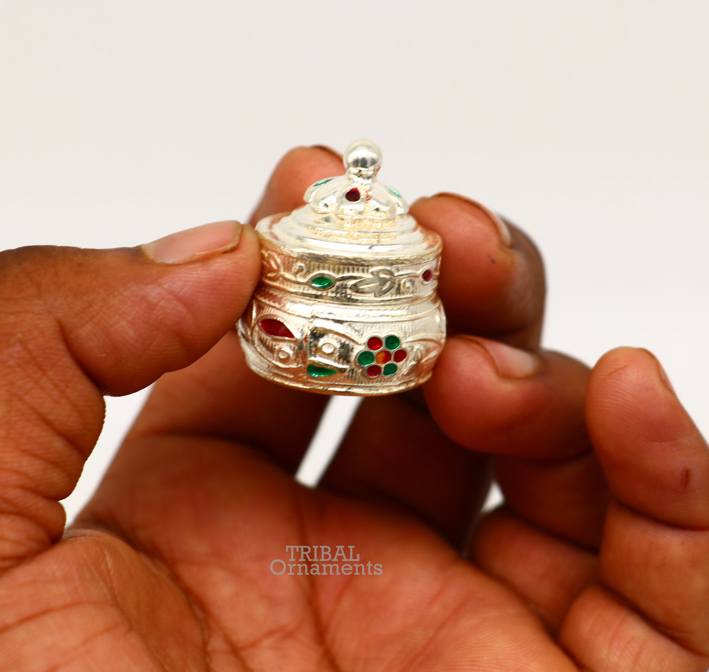 925 sterling silver trinket box, kajal box/casket box bridal enamel jewelry box collection, container box, eyeliner box gifting art stb369 - TRIBAL ORNAMENTS
