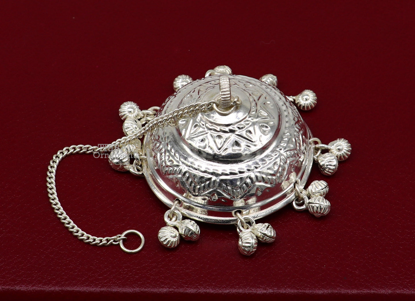 Vintage style handmade sterling silver hindu lord umbrella chhatar chattra with amazing hanging jingle bells. best temple article su752 - TRIBAL ORNAMENTS