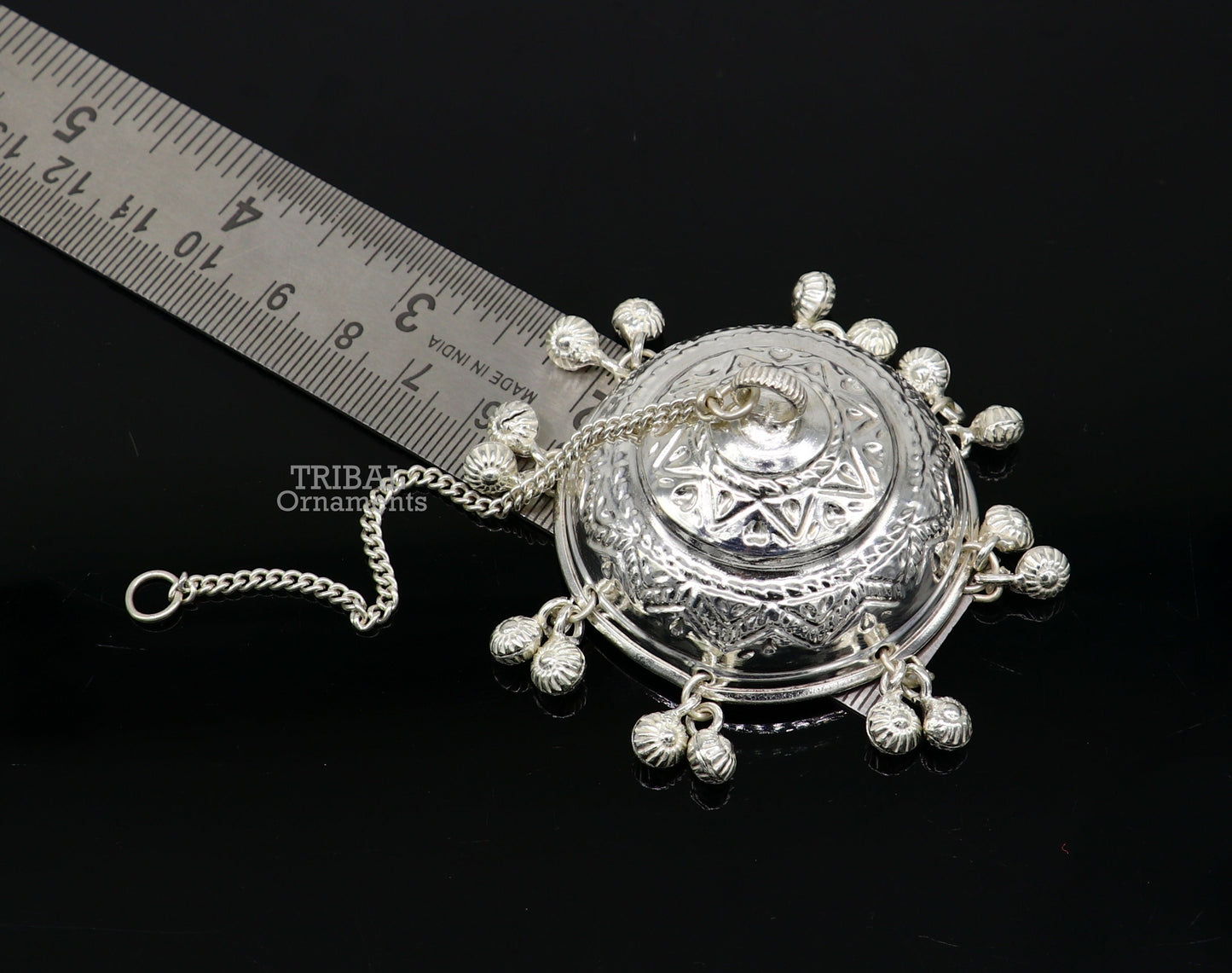 Vintage style handmade sterling silver hindu lord umbrella chhatar chattra with amazing hanging jingle bells. best temple article su752 - TRIBAL ORNAMENTS