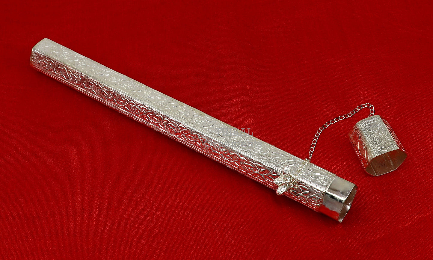 10" Vintage design handmade solid silver incense sticks box holder, Agarbatti box trinket box fabulous royal puja temple article su757 - TRIBAL ORNAMENTS