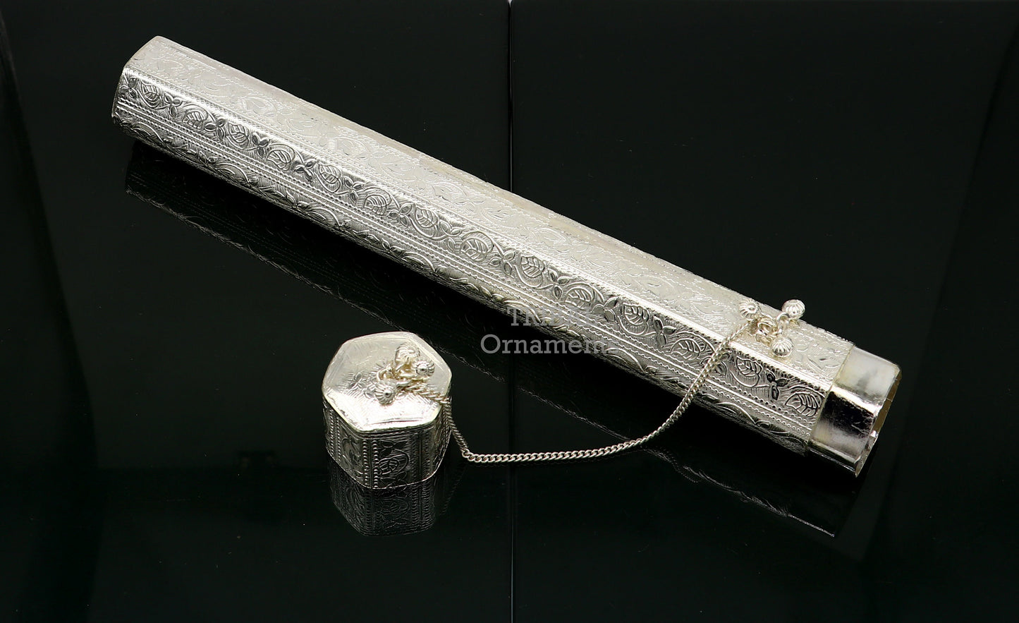 10" Vintage design handmade solid silver incense sticks box holder, Agarbatti box trinket box fabulous royal puja temple article su758 - TRIBAL ORNAMENTS