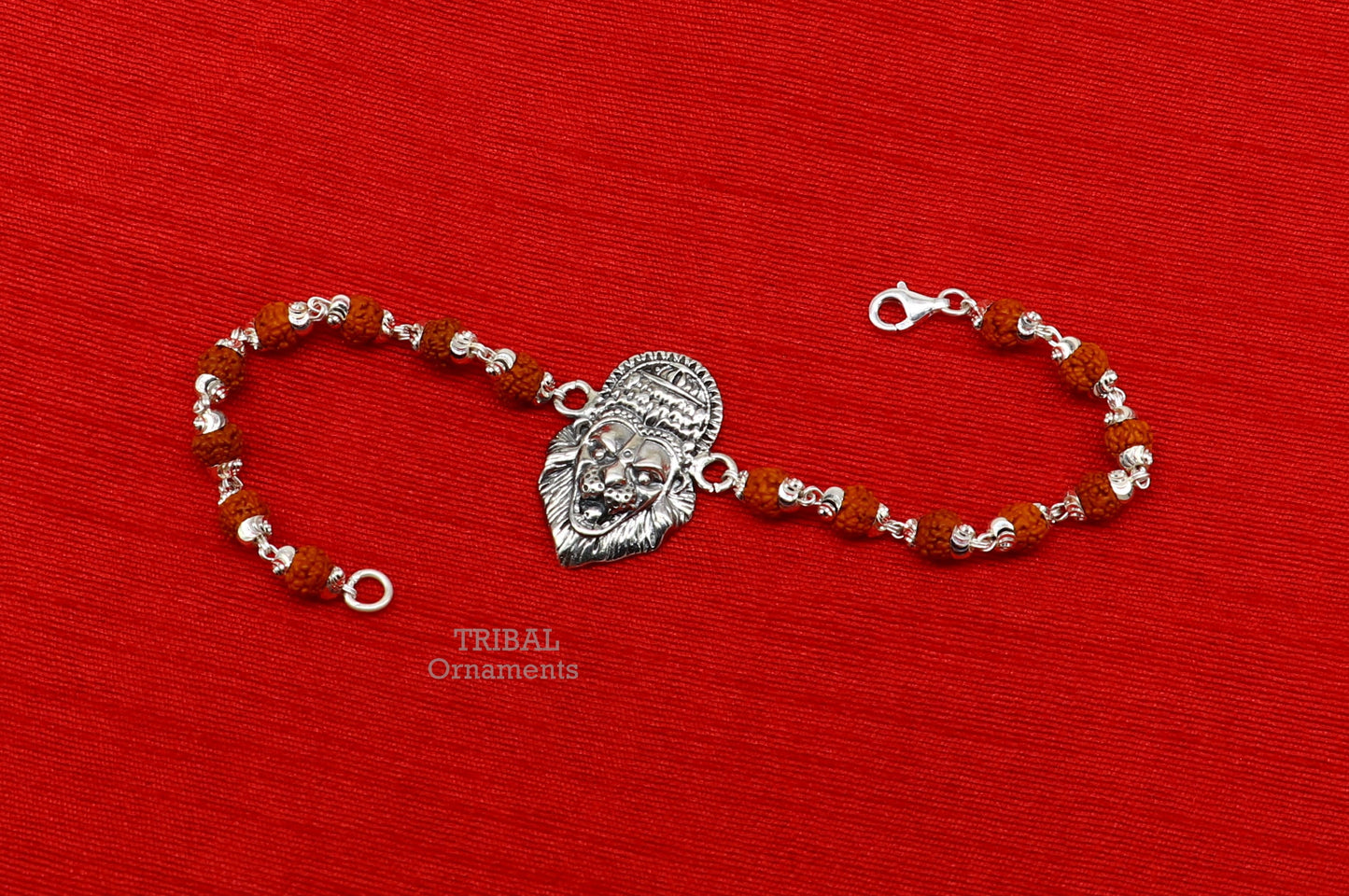 925 sterling silver handmade lord Narsimha Narsingha design Rakhi bracelet amazing Rudraksha bracelet, use as daily use jewelry rk210 - TRIBAL ORNAMENTS