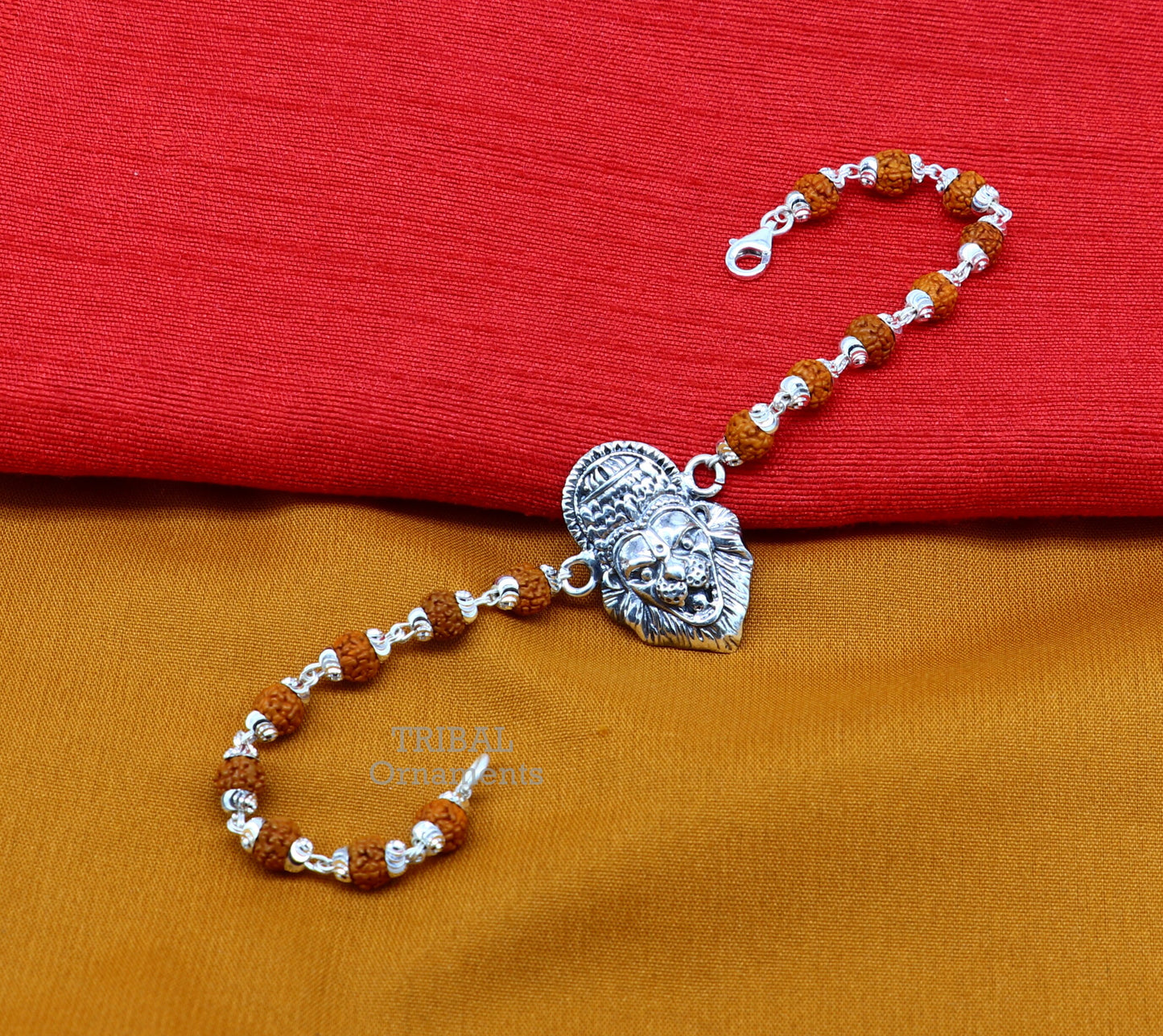 925 sterling silver handmade lord Narsimha Narsingha design Rakhi bracelet amazing Rudraksha bracelet, use as daily use jewelry rk210 - TRIBAL ORNAMENTS