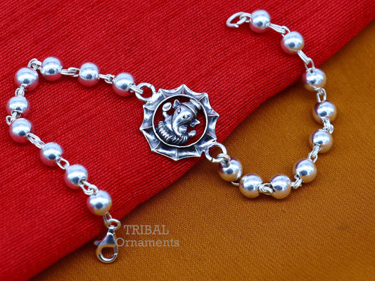 925 sterling silver handmade lord Ganesha design Rakhi bracelet amazing beaded bracelet, use as daily use jewelry rk219 - TRIBAL ORNAMENTS