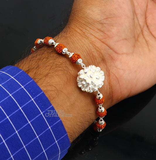 Divine 925 sterling silver handmade flower style Rakhi bracelet amazing Rudraksha bracelet, use as daily use jewelry rk223 - TRIBAL ORNAMENTS