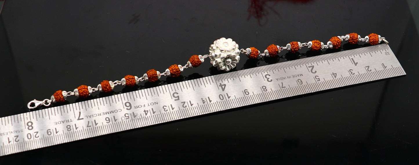 Divine 925 sterling silver handmade flower style Rakhi bracelet amazing Rudraksha bracelet, use as daily use jewelry rk223 - TRIBAL ORNAMENTS