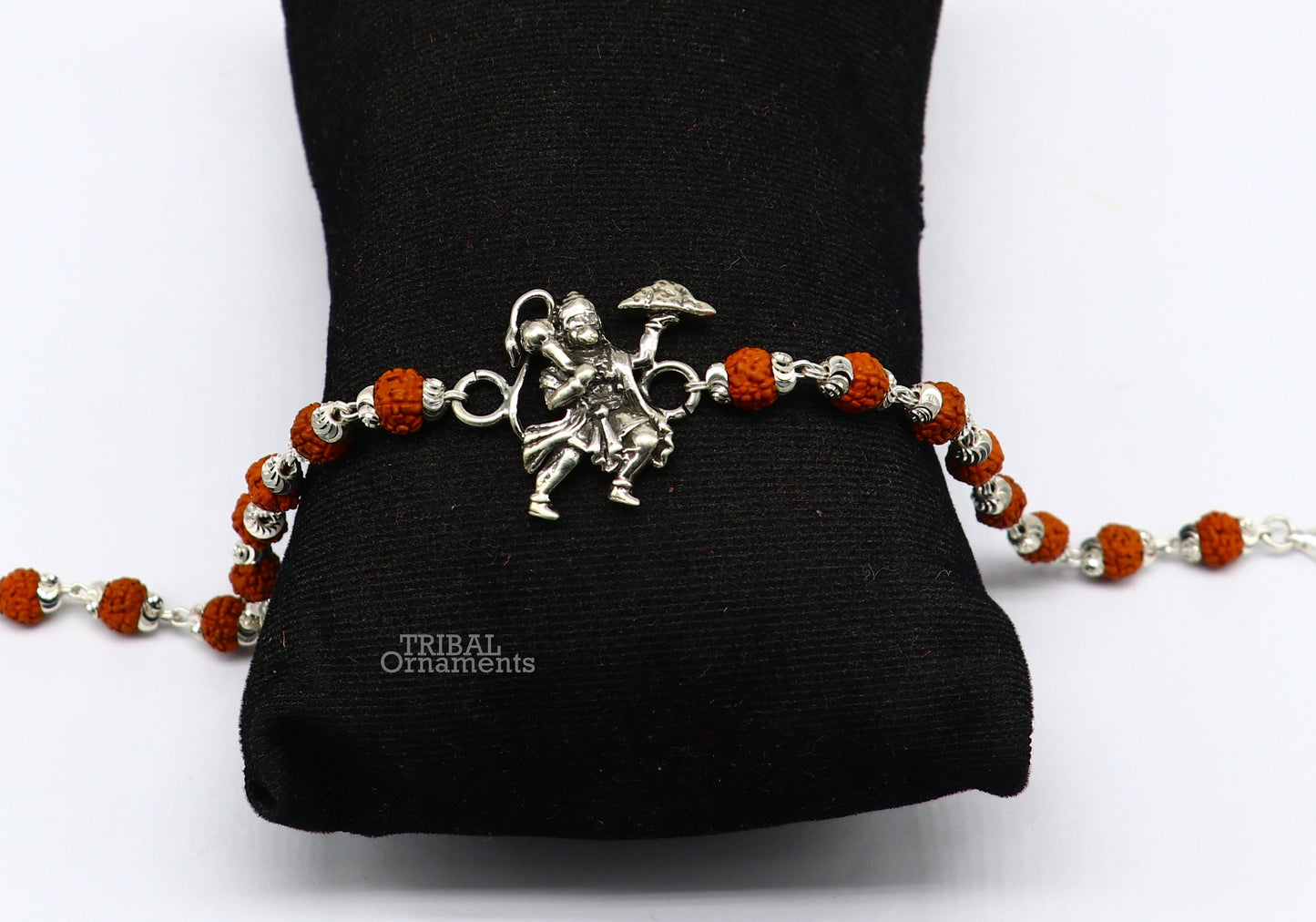 925 Sterling silver customized beaded 'flying Hanuman' Rakhi bracelet. best gift for your brother's for special personalized gifting rk231 - TRIBAL ORNAMENTS