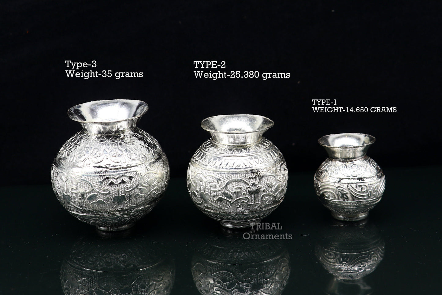 Pure 925 sterling silver handmade plain small Kalash or pot, unique special silver puja article, water or milk kalash pot india su761 - TRIBAL ORNAMENTS