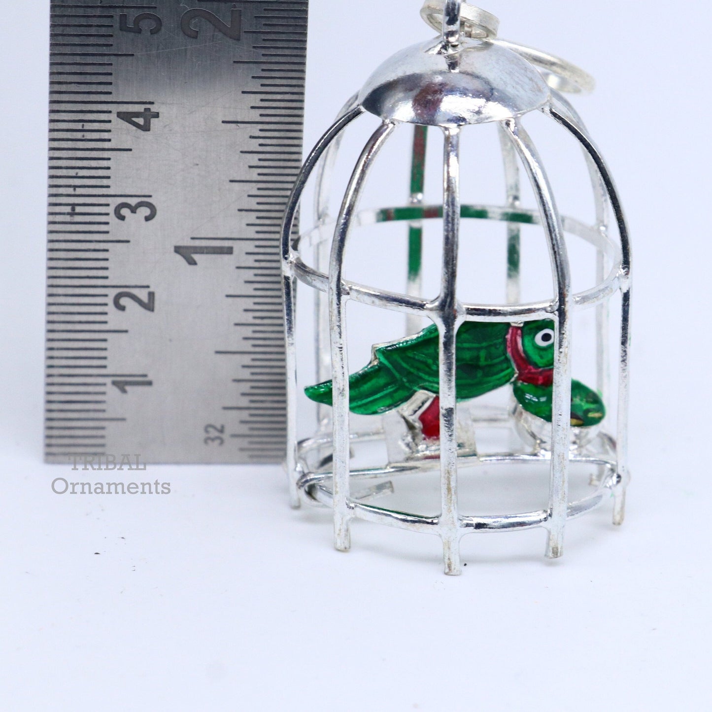 Solid sterling silver handmade toy for idol krishna, silver parrot and cage, silver article for gifting to God or idol Krishna su768 - TRIBAL ORNAMENTS
