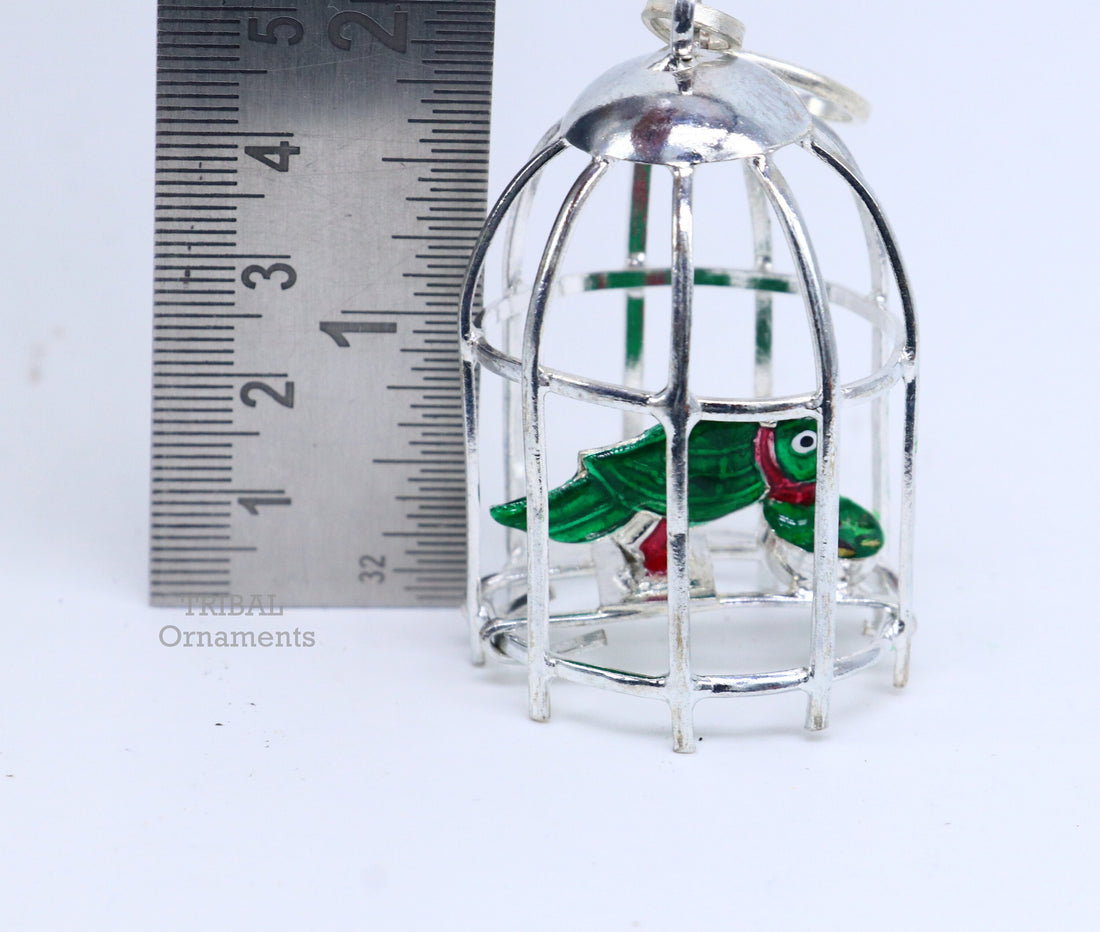 Solid sterling silver handmade toy for idol krishna, silver parrot and cage, silver article for gifting to God or idol Krishna  su768 - TRIBAL ORNAMENTS