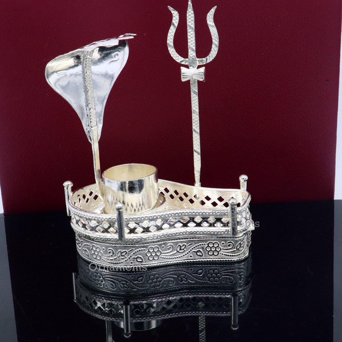 925 sterling silver handmade lord shiva lingam stand/ jalheri with panchmukhi snake (5 face snake) and trident mahakal lingam stand su787 - TRIBAL ORNAMENTS