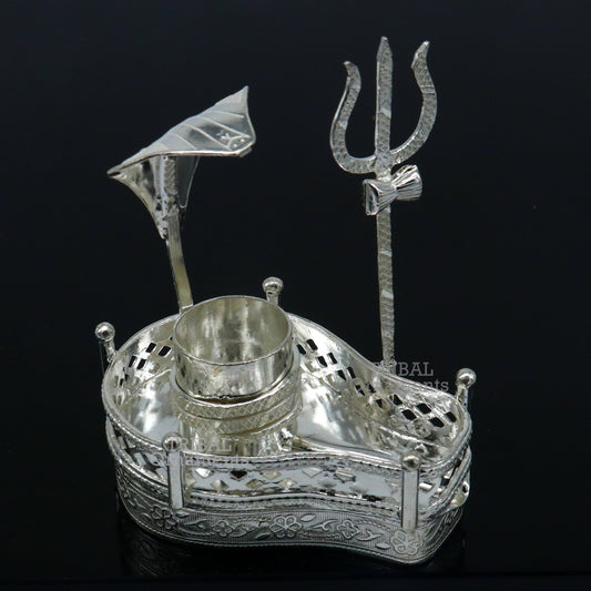 925 sterling silver handmade lord shiva lingam stand/ jalheri with snake and trident mahakal lingam stand su788 - TRIBAL ORNAMENTS