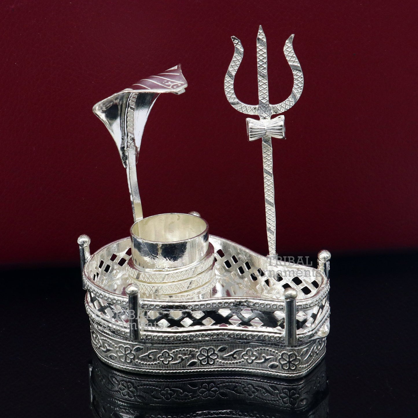 925 sterling silver handmade lord shiva lingam stand/ jalheri with snake and trident mahakal lingam stand su788 - TRIBAL ORNAMENTS