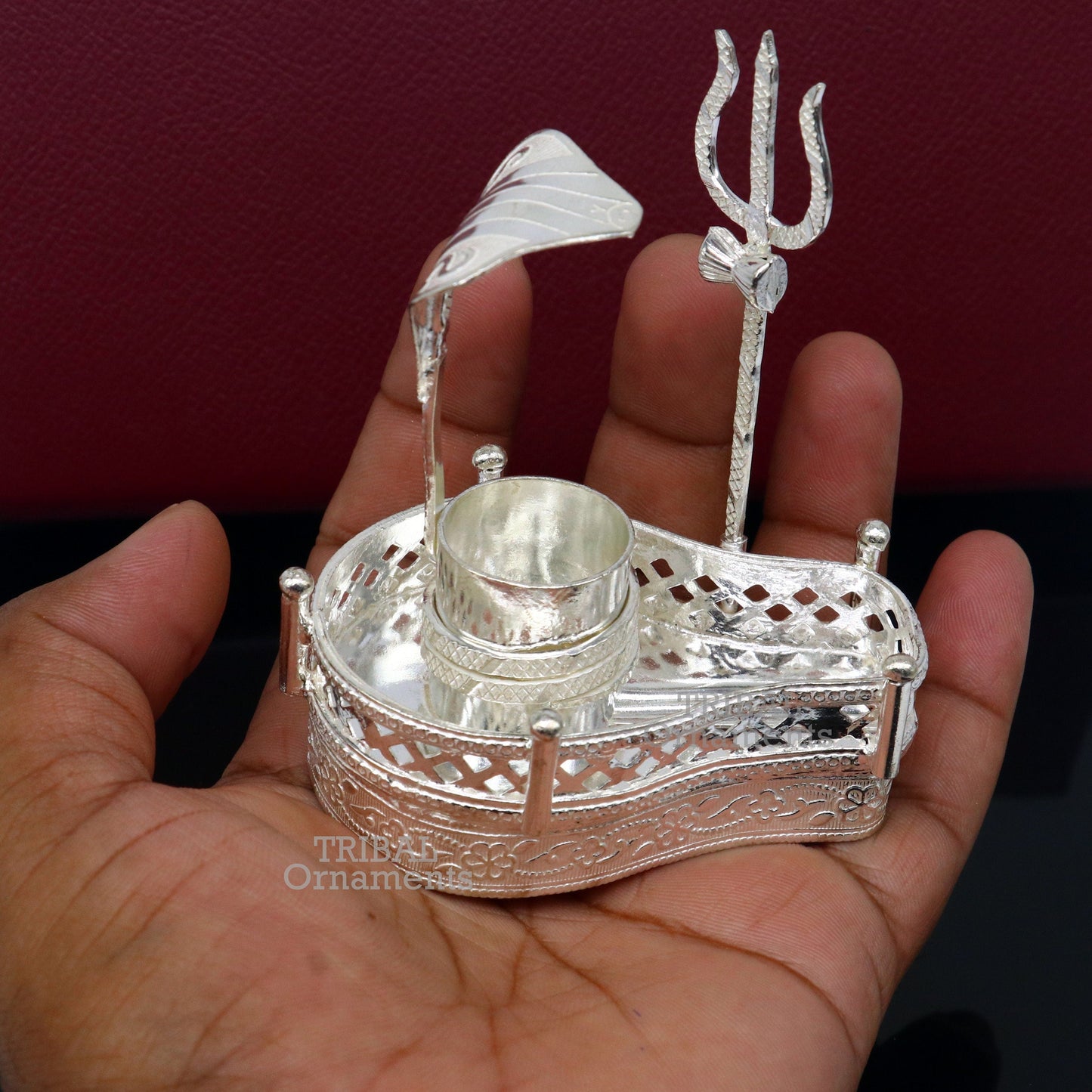 925 sterling silver handmade lord shiva lingam stand/ jalheri with snake and trident mahakal lingam stand su788 - TRIBAL ORNAMENTS