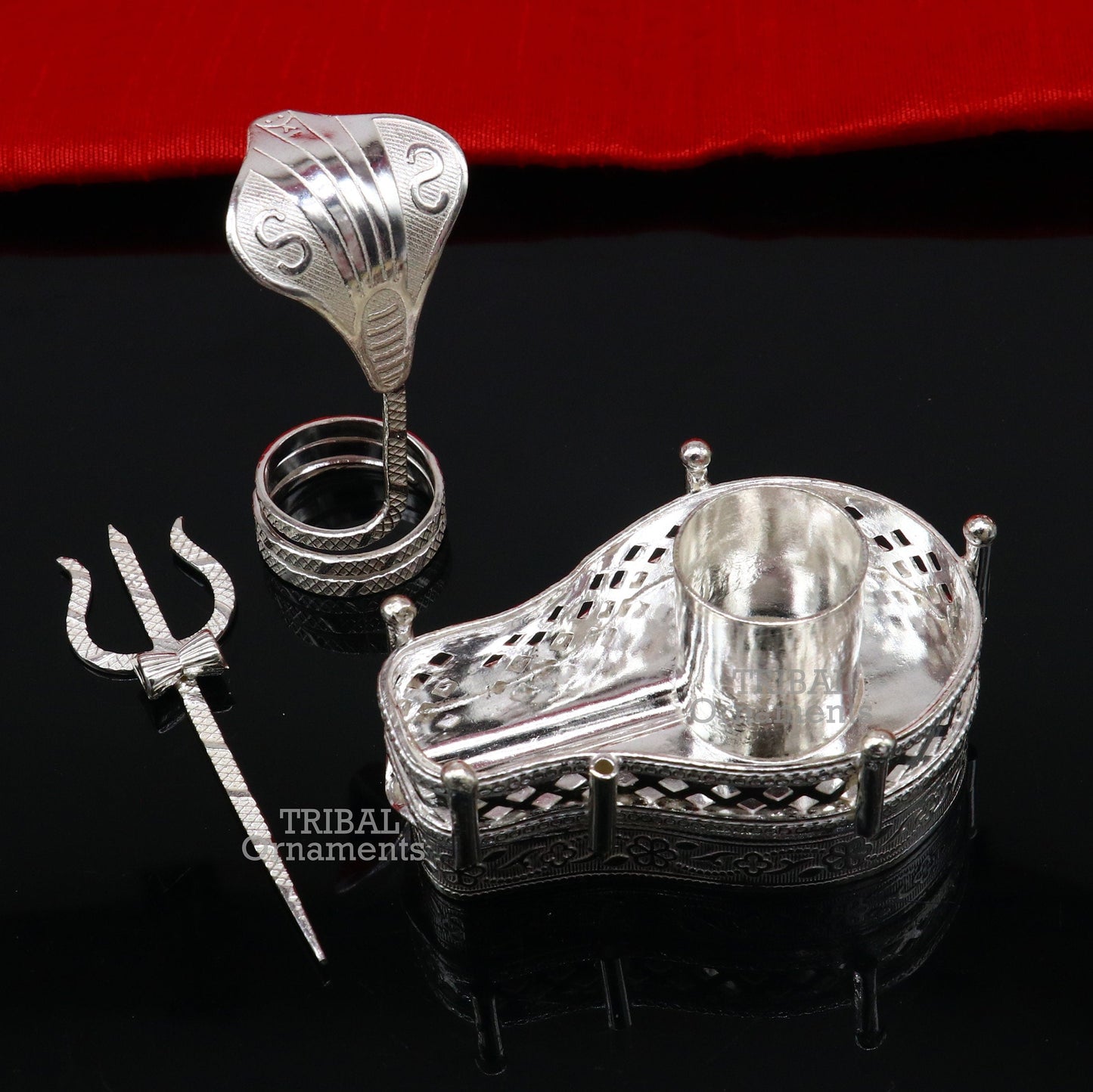 925 sterling silver handmade lord shiva lingam stand/ jalheri with snake and trident mahakal lingam stand su789 - TRIBAL ORNAMENTS