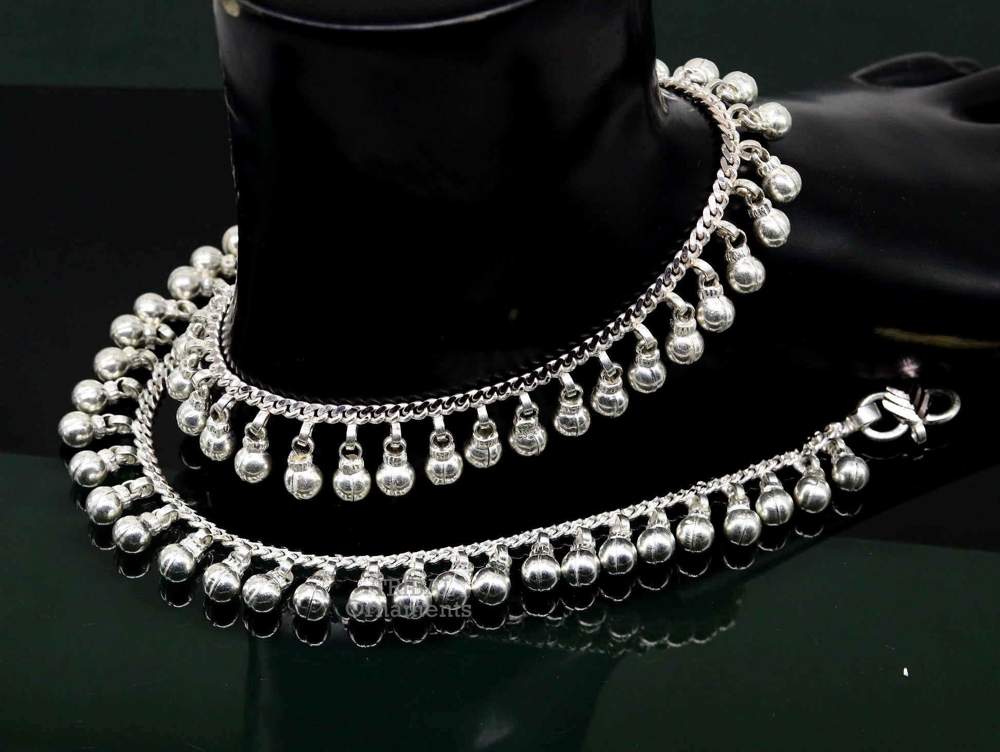 10.5" Long handmade sterling silver amazing jingling bells ankle bracelet, gorgeous noisy anklets customized belly dance jewelry ank462 - TRIBAL ORNAMENTS
