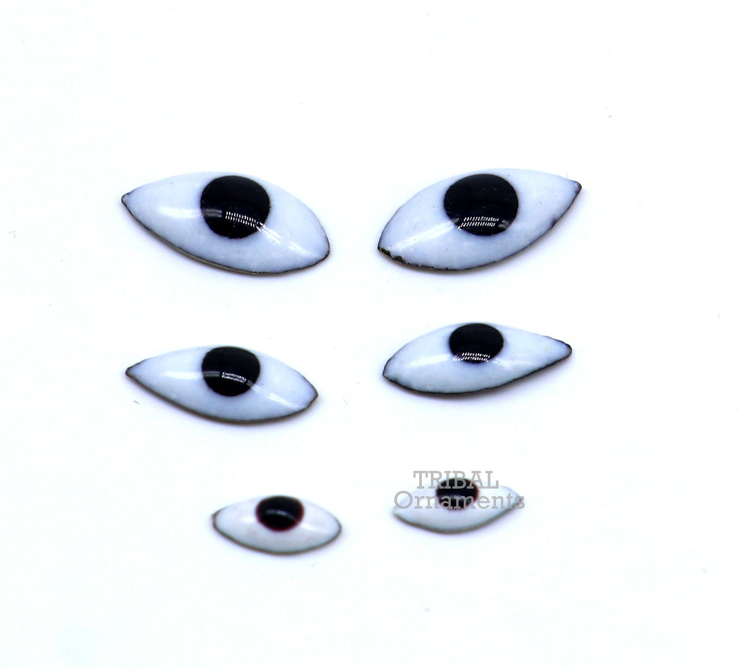 Solid sterling silver Netra or eyes, Amazing Mangla Darshan White clean baby idols eyes, laddu gopala eyes su798 - TRIBAL ORNAMENTS