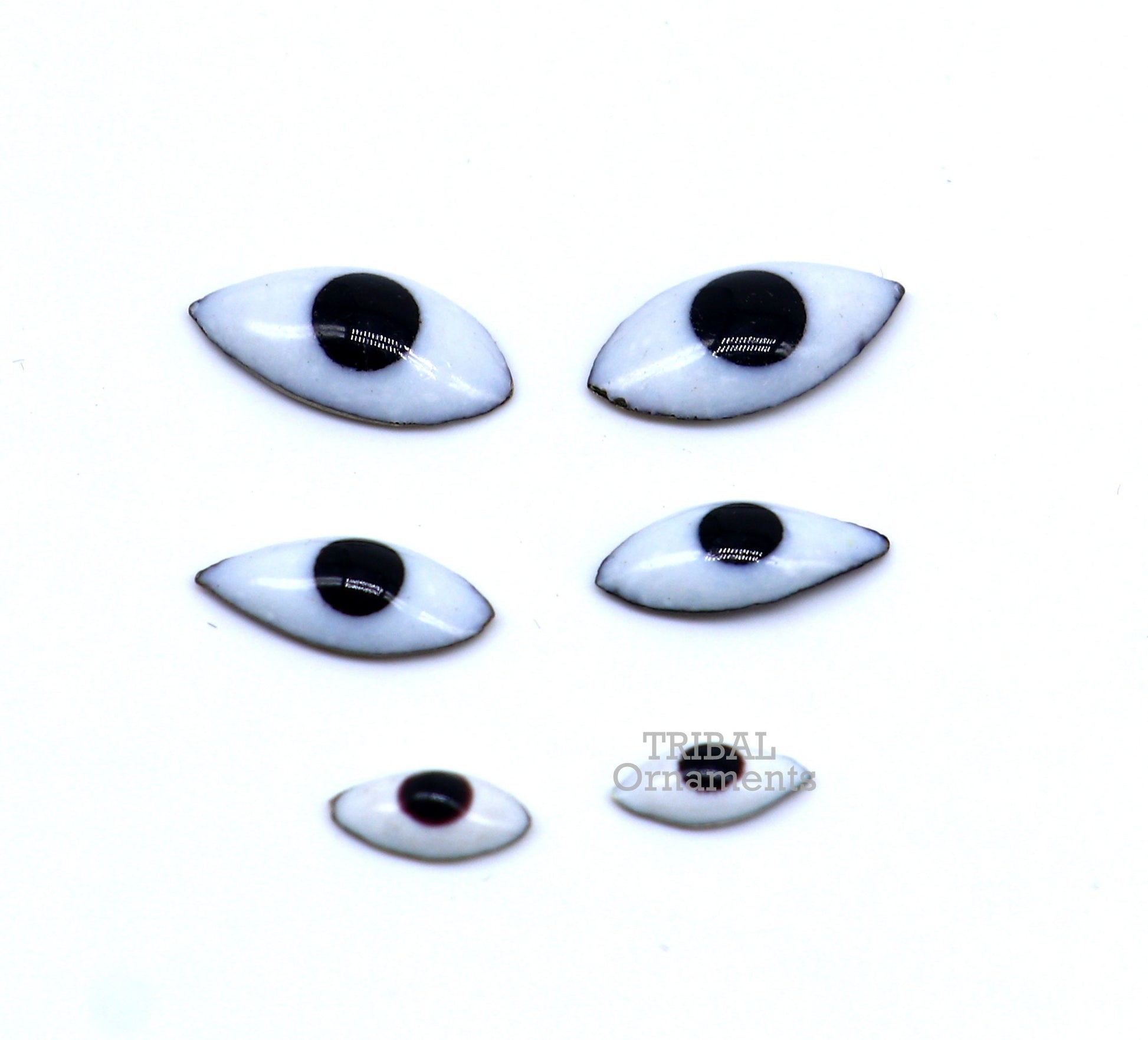 Solid sterling silver Netra or eyes, Amazing Mangla Darshan White clean baby idols eyes, laddu gopala eyes su798 - TRIBAL ORNAMENTS