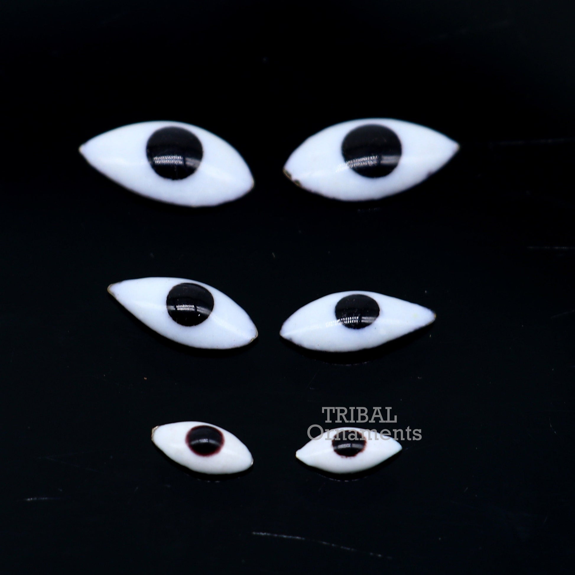 Solid sterling silver Netra or eyes, Amazing Mangla Darshan White clean baby idols eyes, laddu gopala eyes su798 - TRIBAL ORNAMENTS