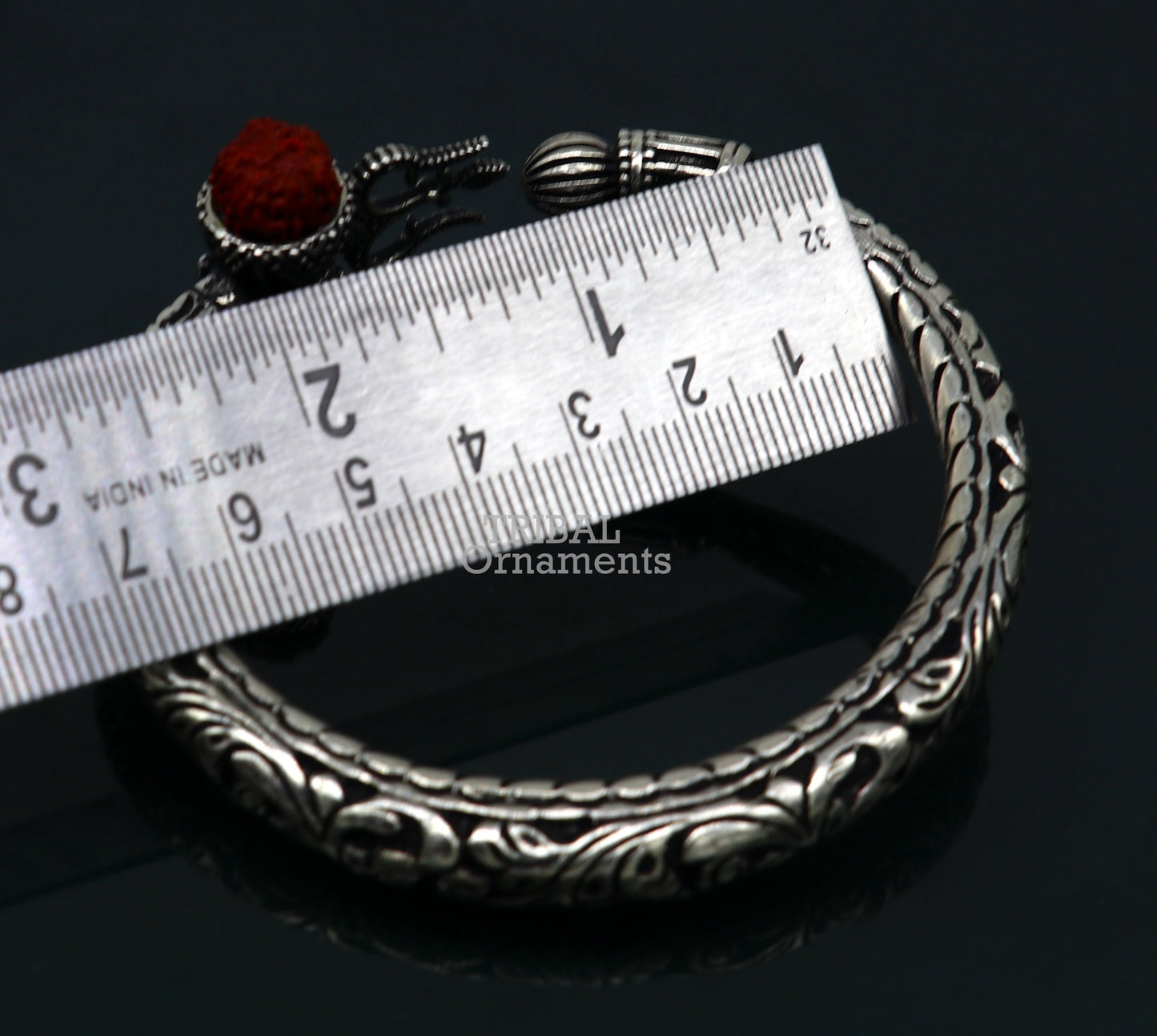 Divine Lord Shiva trident trishul trishool kada 925 Sterling silver handmade bangle bracelet with natural Rudraksha magical kada nsk492 - TRIBAL ORNAMENTS