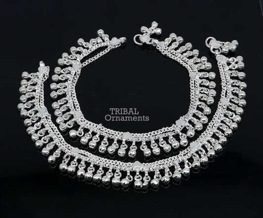 9.5" Long handmade sterling silver amazing noisy bells ankle bracelet, gorgeous charm anklets customized belly dance gifting jewelry ank468 - TRIBAL ORNAMENTS