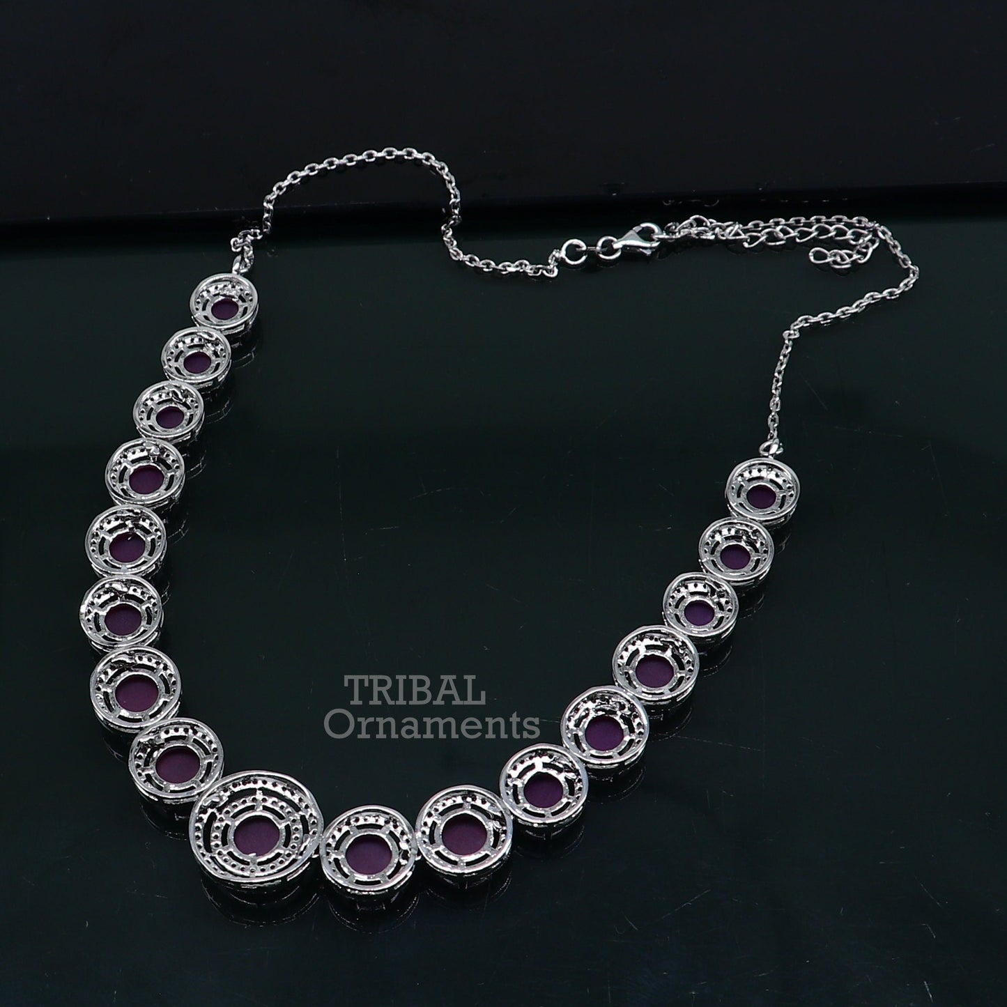925 sterling silver handmade gorgeous pink cubic zircon stone work necklace, wedding brides charm customized jewelry set449 - TRIBAL ORNAMENTS
