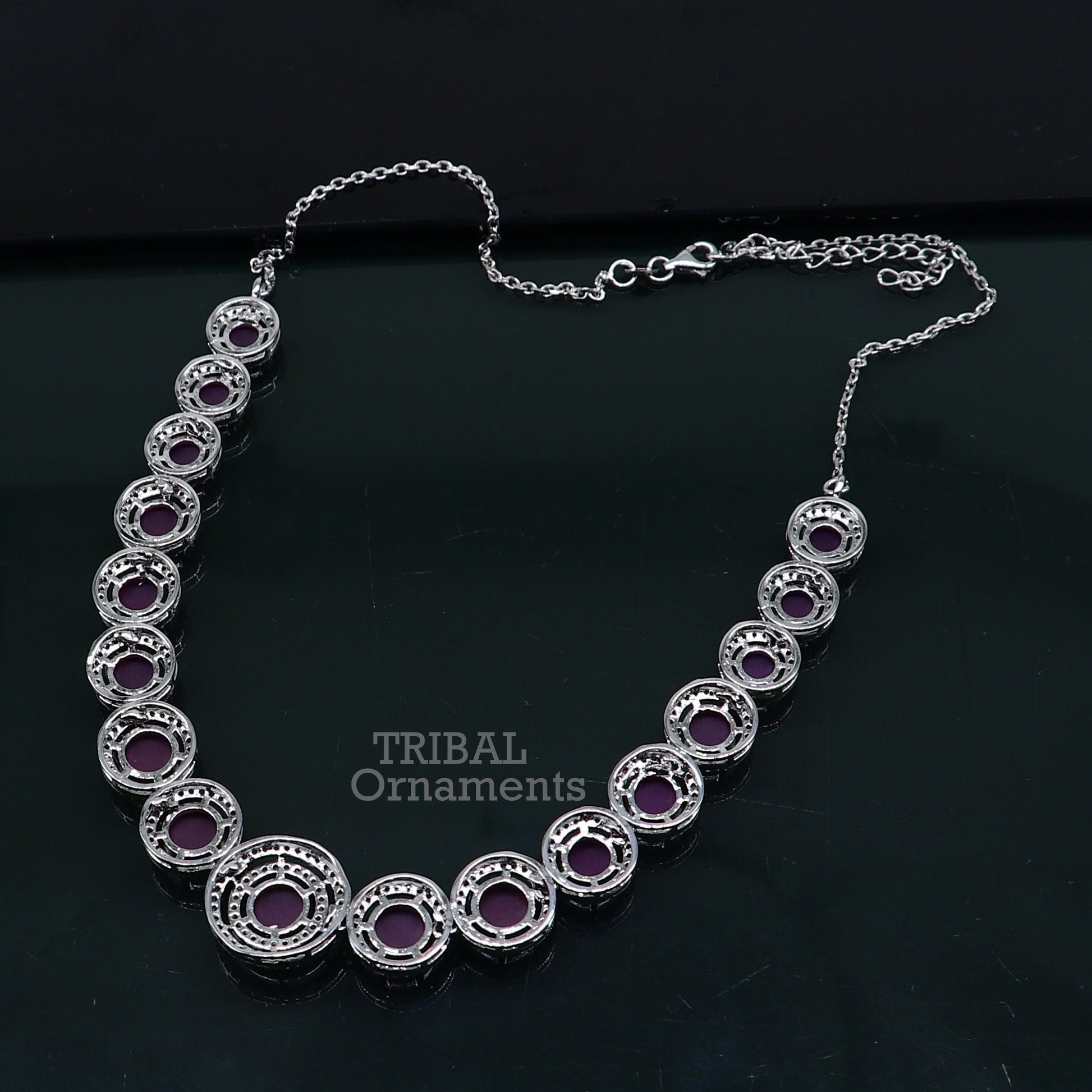 925 sterling silver handmade gorgeous pink cubic zircon stone work necklace, wedding brides charm customized jewelry set449 - TRIBAL ORNAMENTS