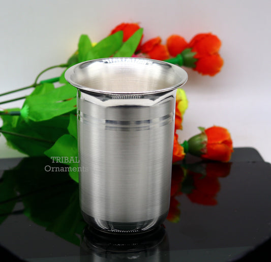 Pure 999 fine silver handmade utensils,300ml water/milk Glass tumbler, silver flask, baby kids serving food stay healthy water glass sv263 - TRIBAL ORNAMENTS