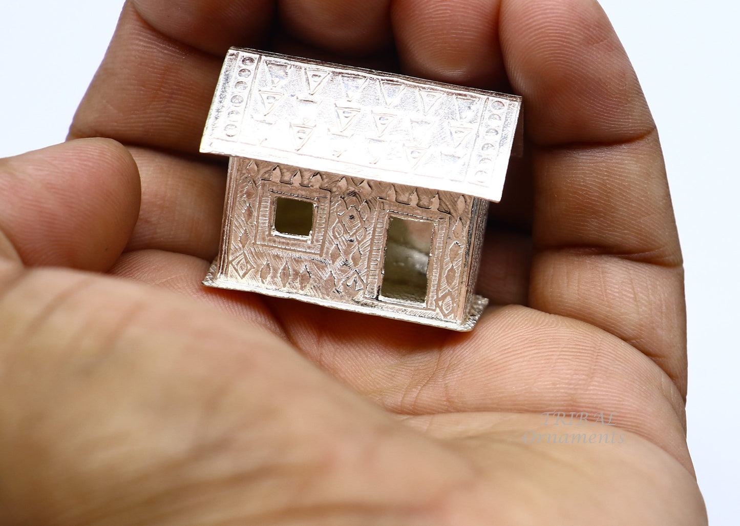 Handcrafted silver small mini home toy hut, vintage style decorative silver article, best gift puja article, temple gifting art su805 - TRIBAL ORNAMENTS