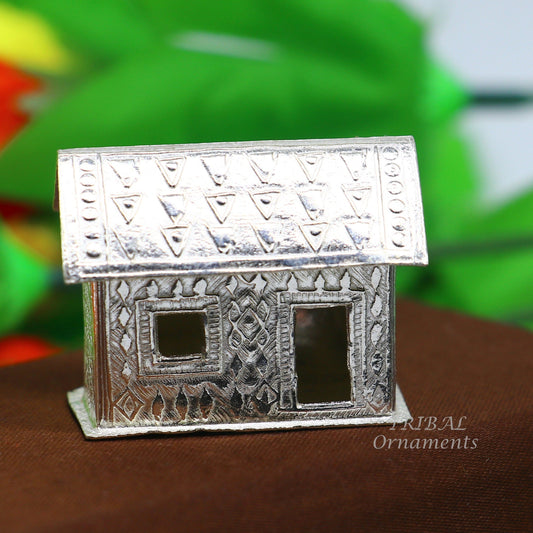 Handcrafted silver small mini home toy hut, vintage style decorative silver article, best gift puja article, temple gifting art su805 - TRIBAL ORNAMENTS